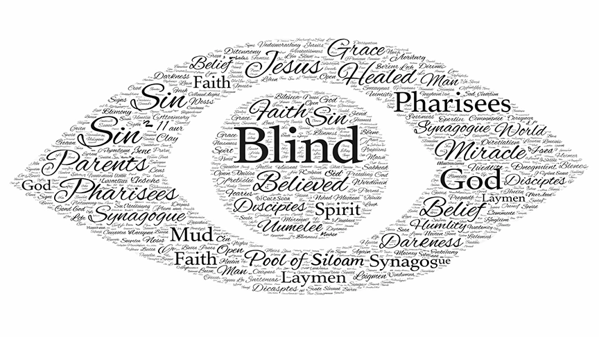 John 9:1-41 word cloud in the shape of an eye