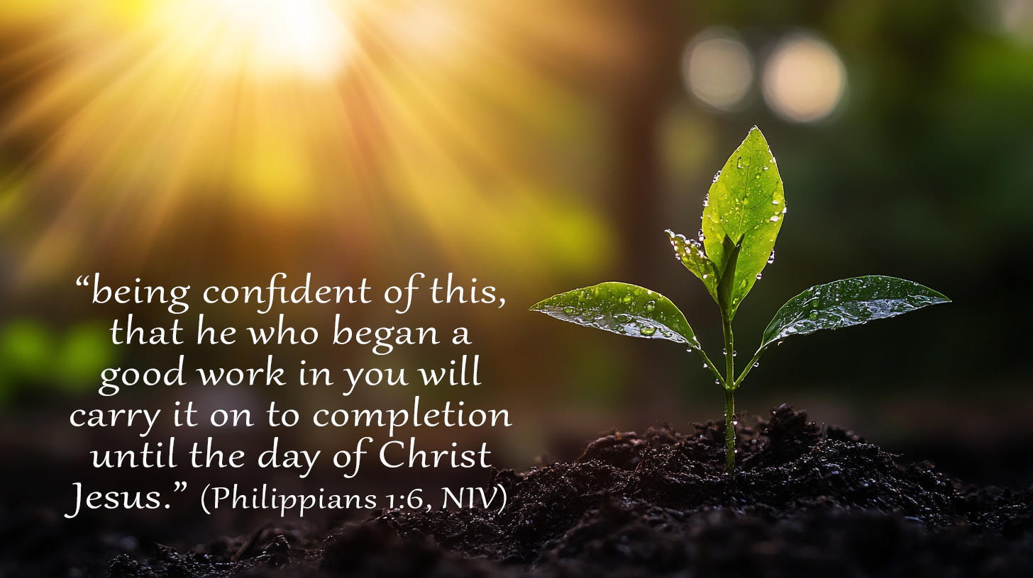 Close-up of a small green shoot growing from dark soil, representing Advent grace and spiritual growth in Philippians 1:3–11.